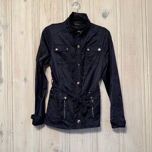 White House Black Market Military Navy Belted Women’s Jacket size Medium